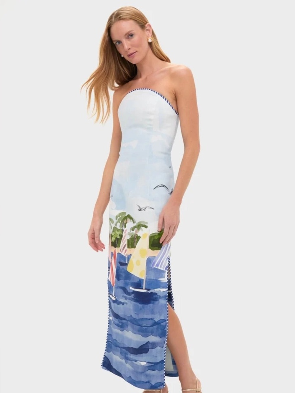 Ava Bustier Maxi Dress - Nautical Print